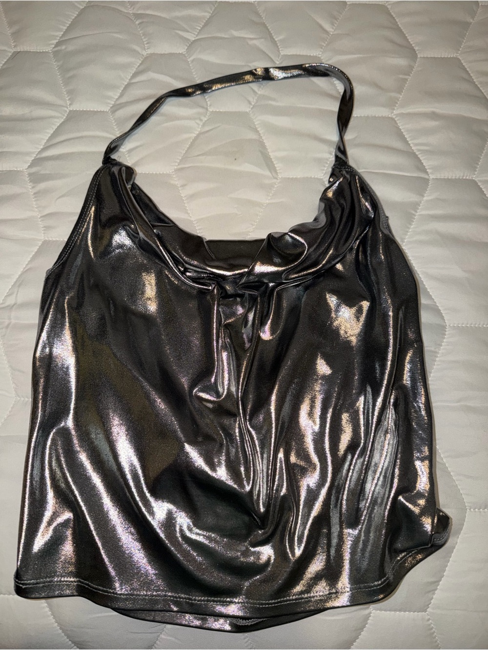Sincerly Jules Metallic Black Halter Crop Top